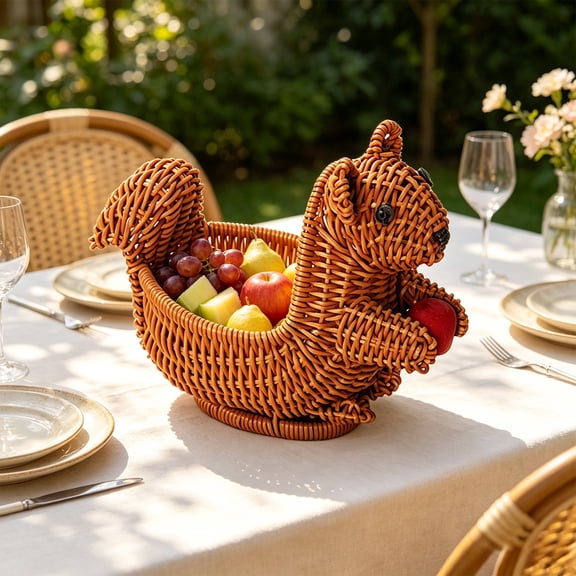 GOFLIC Faux Rattan Fruit Basket, Animal Shaped Storage Basket with Handle for Home Restaurant Shop, Christmas Party Gift Cute Rural Decor