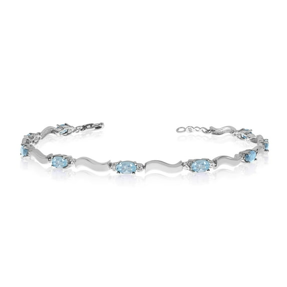 14K White Gold Oval Aquamarine and Diamond Bracelet