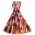thumbnail image 5 of Wycnly Summer Dresses for Women 4th of July Patriotic Pleated Swing A Line Tank Formal Dresses 2024 Casual Sleeveless V-Neck Star Striped Print Midi Dress Orange l, 5 of 7