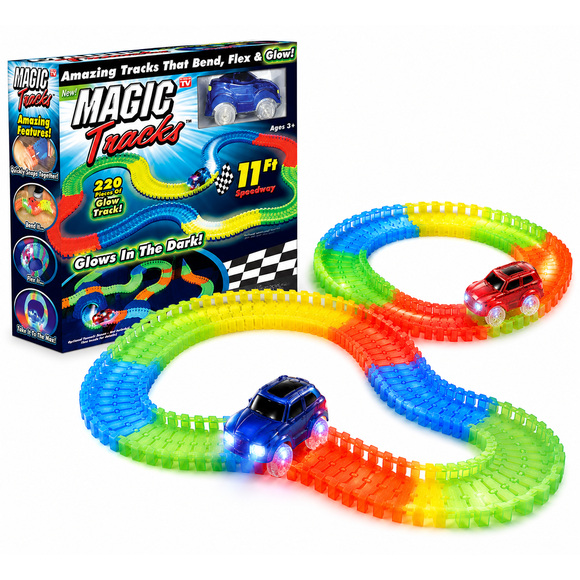 Pistes Magiques Phosphorescentes Ensemble de Piste de Course avec Voiture, 220 Pcs Jouet de Piste Flexible pour Enfants