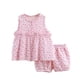 thumbnail image 2 of Conjunto de falda de verano para niña, cuello redondo, manga corta, estampado floral pequeño con lazo, material de gasa, pijama cómodo y transpirable de dos piezas para niñas pequeñas, conjunto de alg, 2 of 9