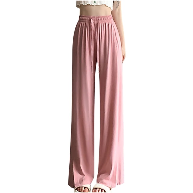 Timegard Pants for Women Straight Leg Split Solid Color Lounge Pants Elastic Waist Trousers Fall Fashion