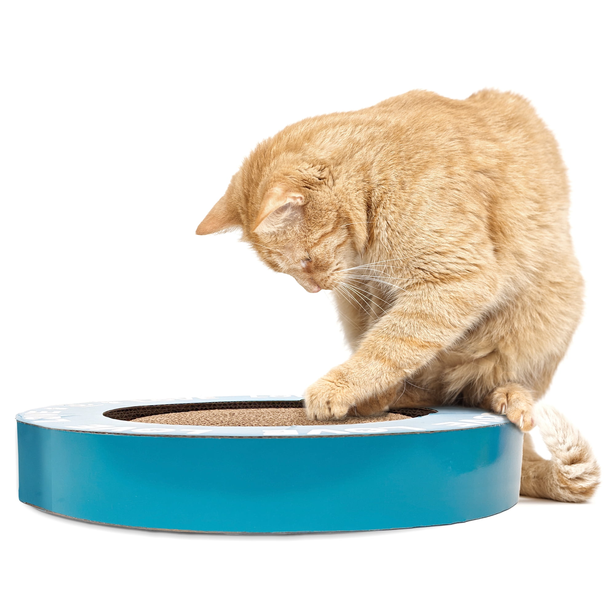 Best Friends Cat Scratcher-Round Track with Spinning Ball-Love Print-14" dia