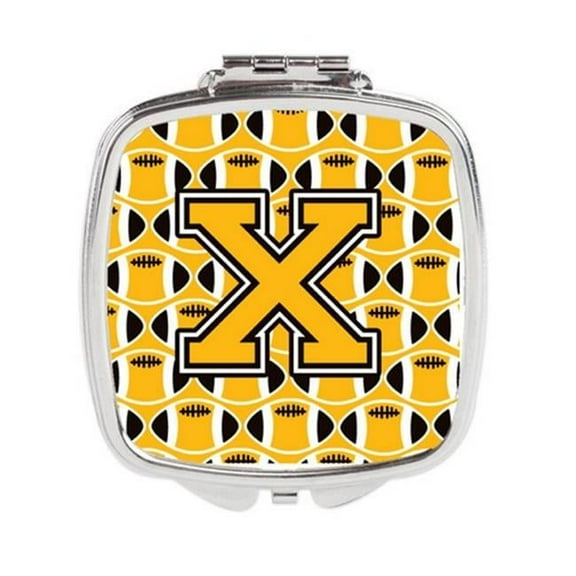 Carolines Treasures  Letter X Football Black - Old Gold & White Compact Mirror