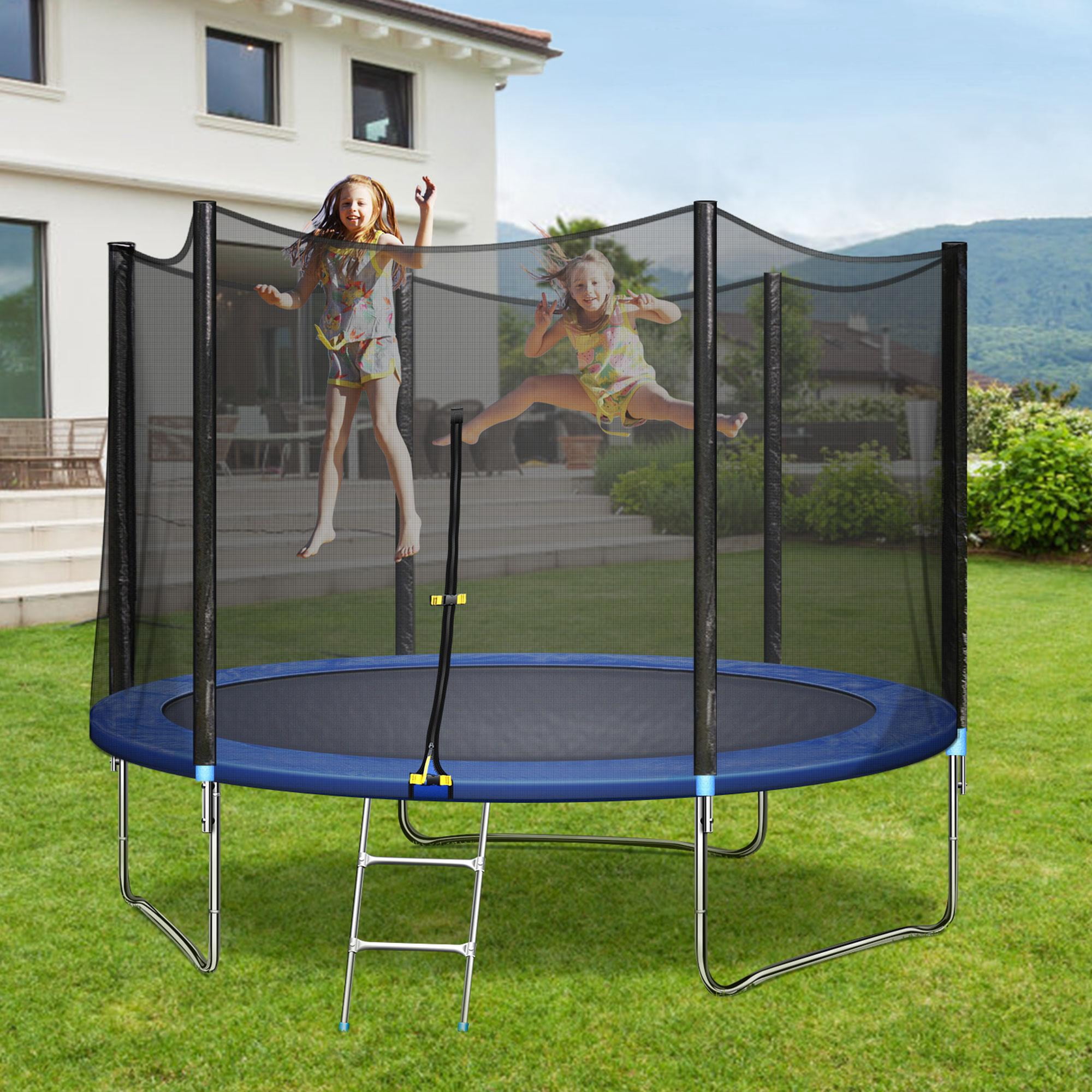 10 FT Trampoline with Safety Enclosure Net for Kids and Adults Fitness Trampoline, Waterproof Jump Mat, Ladder, Spring Cover Pad Exercise Fitness Outdoor Trampoline