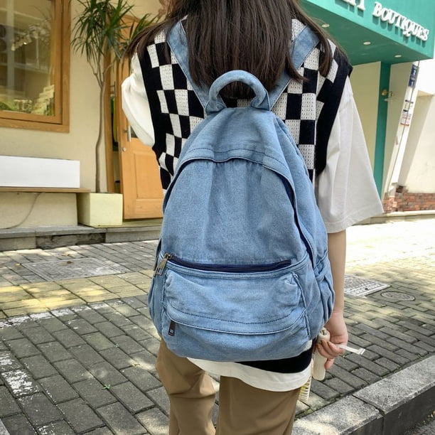 5633 Denim Backpack Drawstring Rucksack Casual Style Lightweight Daypack Denim Drawstring women Backpack Big Capacity Casual Cotton  main image 2