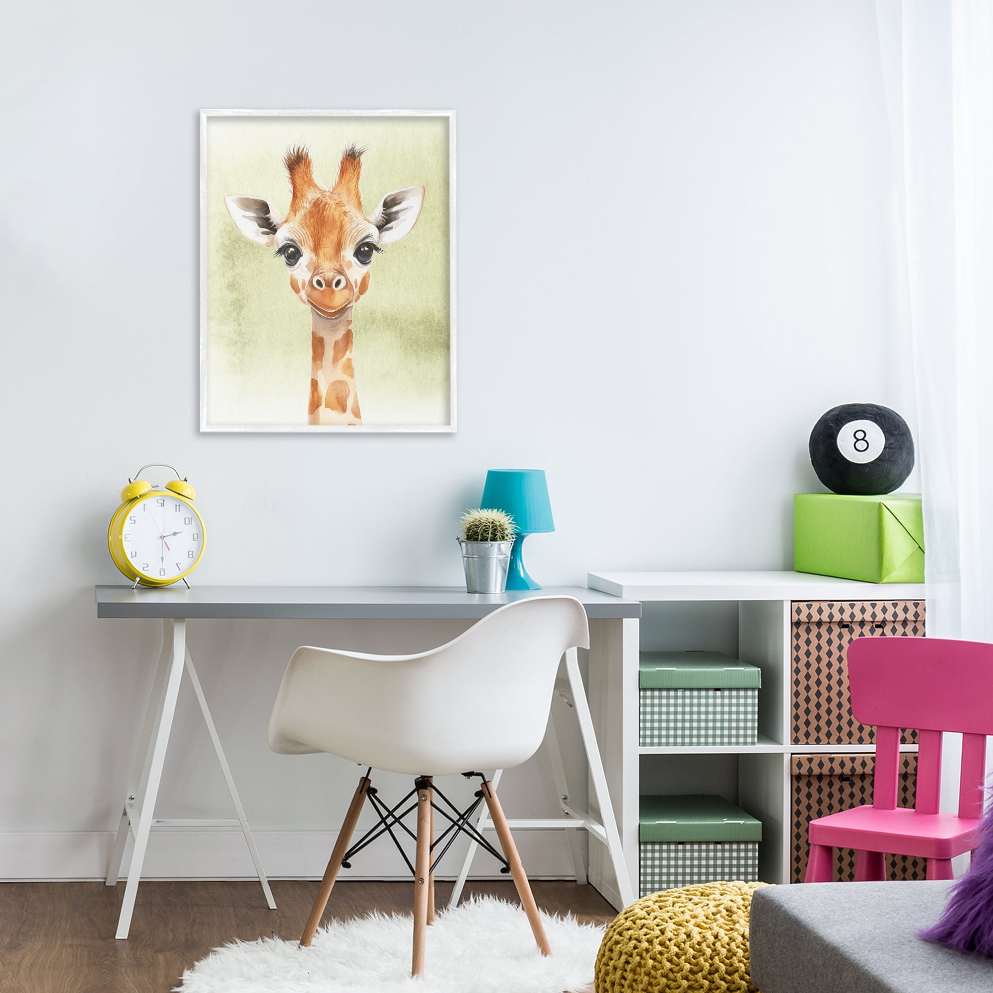 Stupell Industries Jungle Friends Baby Giraffe White Framed Giclee Art, design by Christine Simpson Art