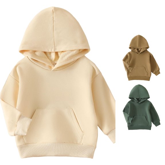 HCYSFG Boys Solid Color Hoodies Kangaroo Pocket Ribbed Long Sleeve Sweatshirt Relaxed Fit Comfy Everyday Fall Winter Pullover Top