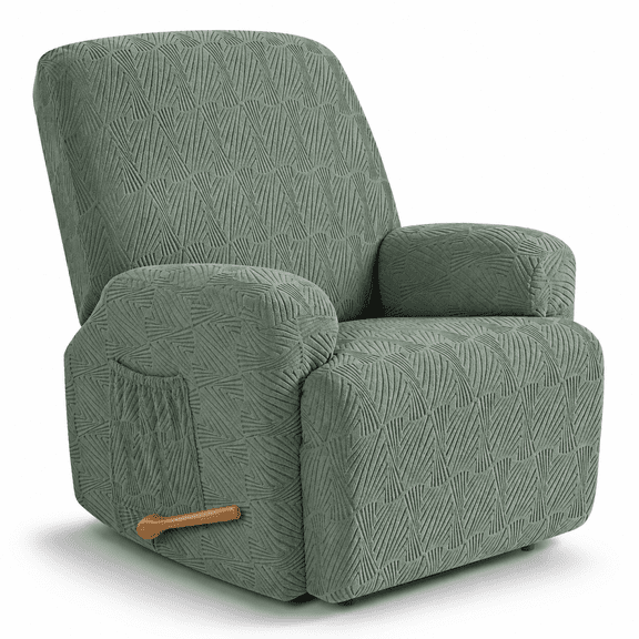 Bean Green 1 Seat Stretch Recliner Chair Slipcover 4-Piece Jacquard Soft Furniture Protector