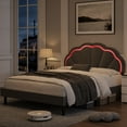 Homfa LED Bed Frame, Full Size Bed for Kids Girls, Velvet Upholstered