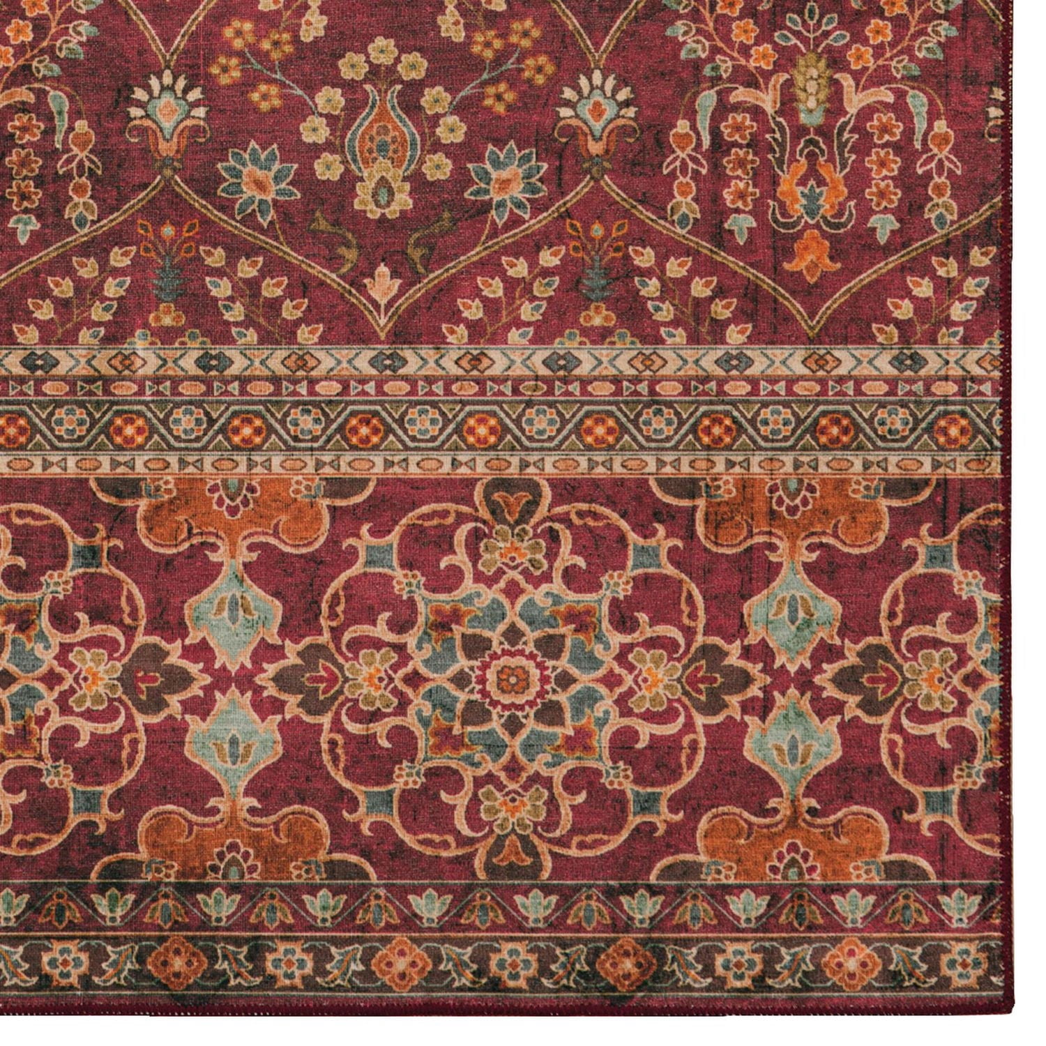 Tapis d'appoint lavable Neil 3 pi x 5 pi grenat et ivoire