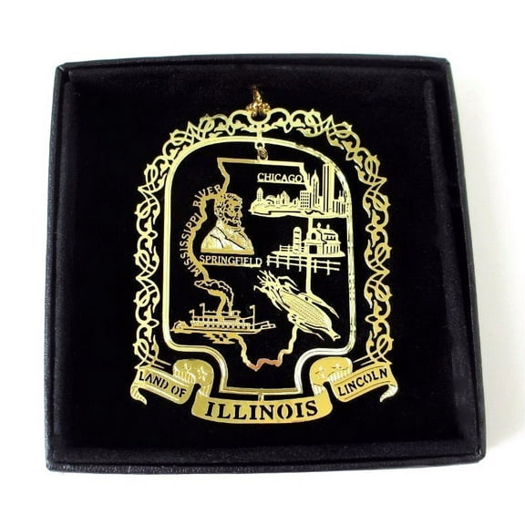 Nations Treasures Illinois State Landmarks Brass Ornament, Intricate, Christmas Collection