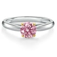 thumbnail image 3 of Gem Stone King 10K Two Tone Gold Pink Lab Grown Diamond Solitaire Engagement Ring for Women | 0.50 Cttw | Round 5MM | Gemstone April Birthstone | Size 5, 3 of 6
