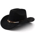thumbnail image 2 of XIAOCHA Women's Woven Shell‑Clasp Suede Cowboy Hat Solid Outdoor Rodeo Western Hat,Black, 2 of 4