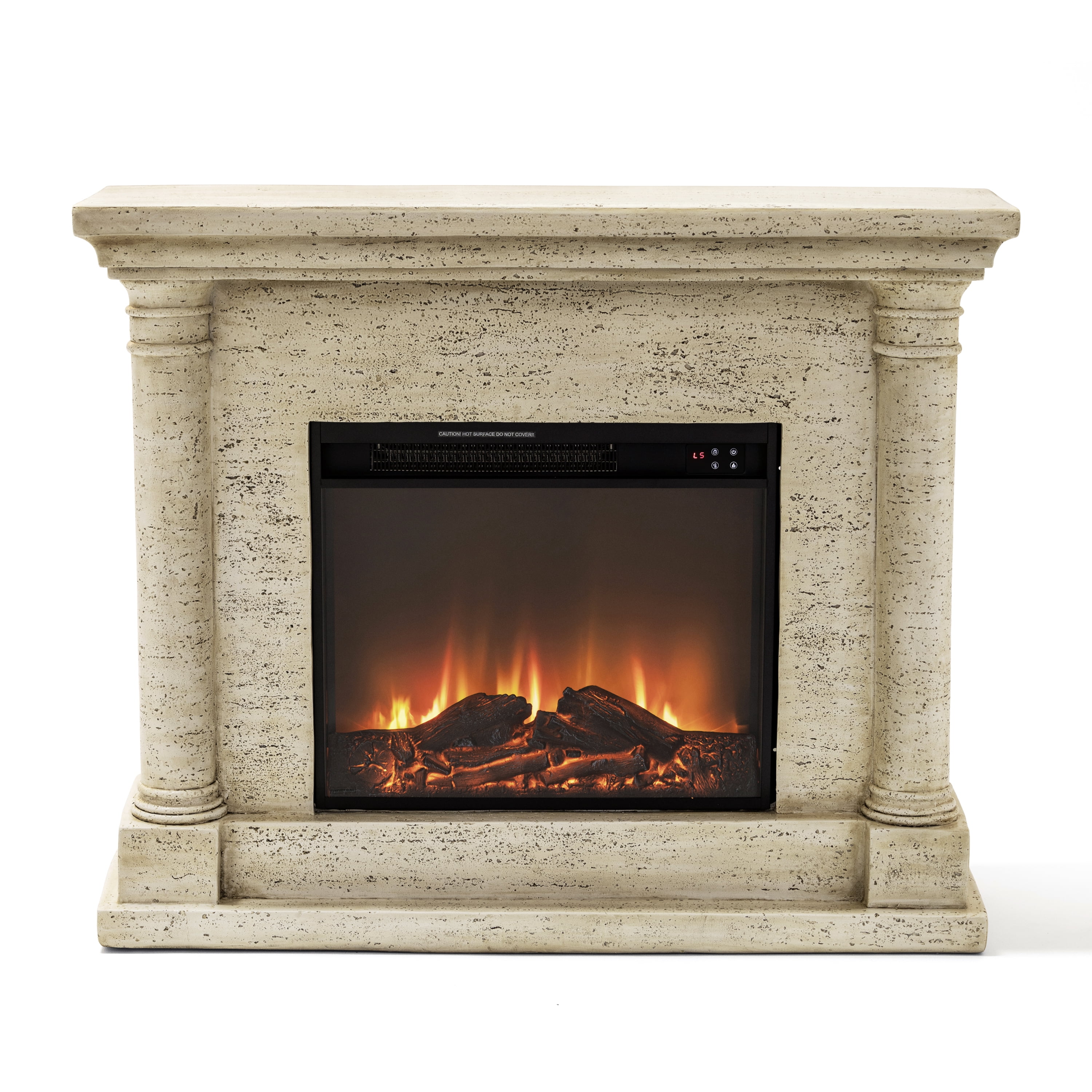 Eco-Friendly MGO Fireplace with 23" Firebox, Adjustable Temperature, Sleek Design, No Installation Required，Sahara Oak Travertine