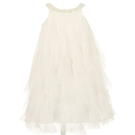 Swirly Girl - Kids Dream Girls Ivory A-line Swirl Mesh Ruffle Flower Girl Dress 8
