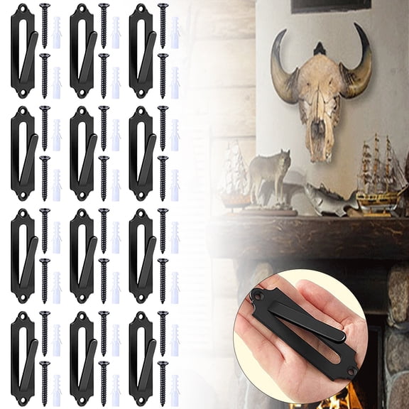 12-Pack European Mount Deer Skull Hanger, Heavy-Duty Stainless Steel Wall Bracket, 45° Angled Display Holder for Taxidermy, Antlers, Holds Up to 30 lbs, Black, By Preplabs