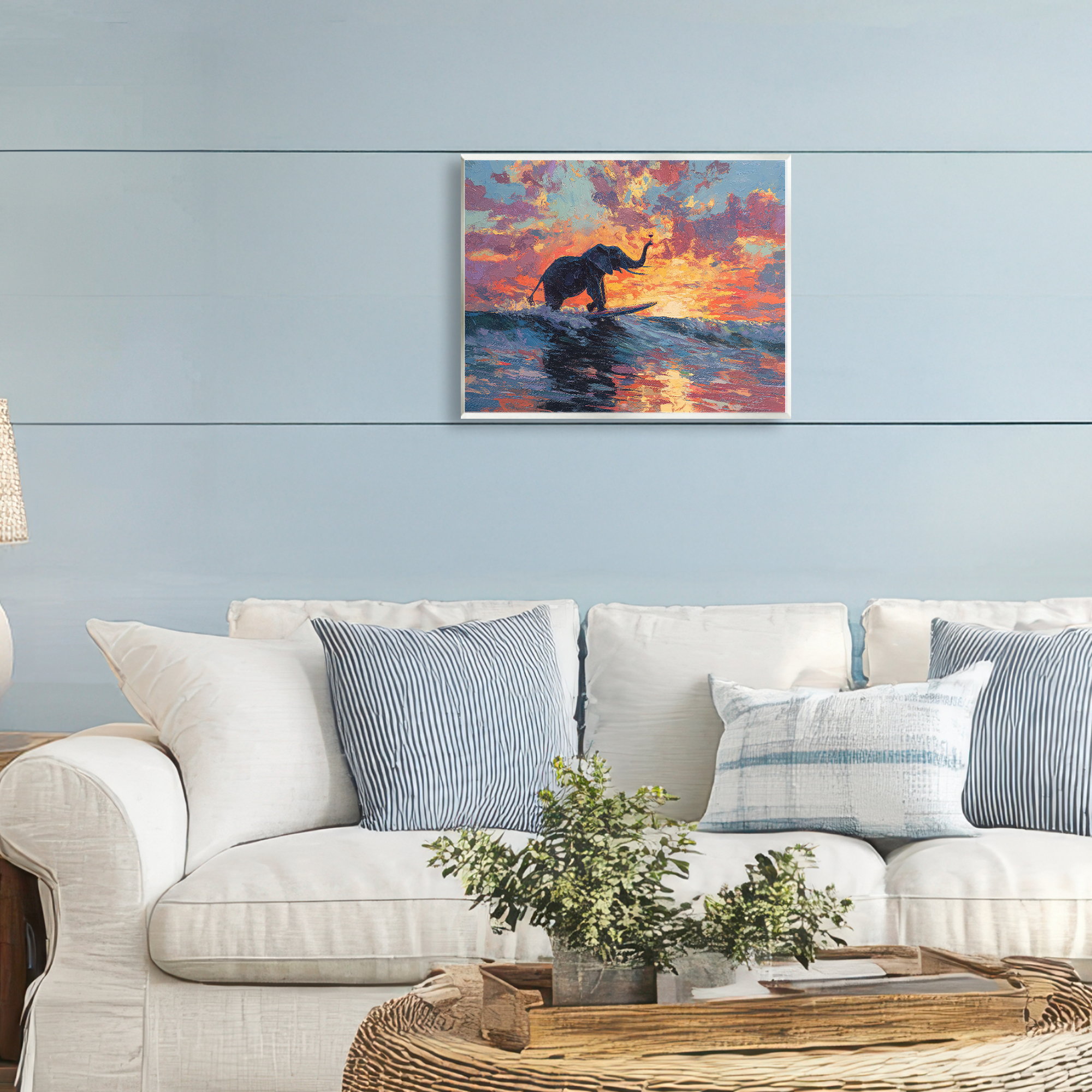 Sunset Surf Elephant Wall Plaque Art, design by Ziwei Li