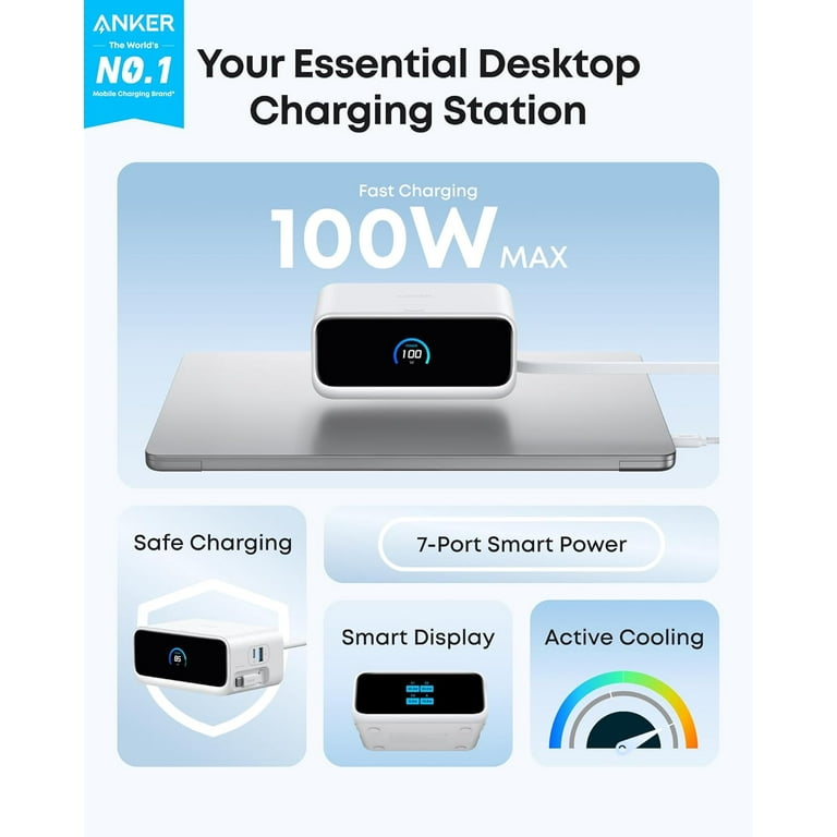 Anker Nano Charging Station, 7-in-1 USB-C Power Strip, 2.3 ft