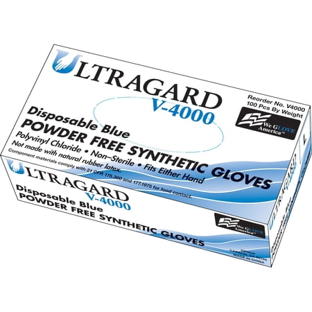 Ultragard Powder-Free Synthetic Gloves X-Large Size - For Right/Left Hand - Polyvinyl Chloride (PVC)  Synthetic - Blue - Powder-free  Disposable  Non-sterile  Latex-free - For Food  General Purpose -
