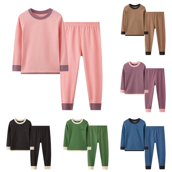 Byoo Boy Ribbed Thermal Underwear Set Long Sleeve Crew Neck Base Layer Tee Pants Soft Loungewear