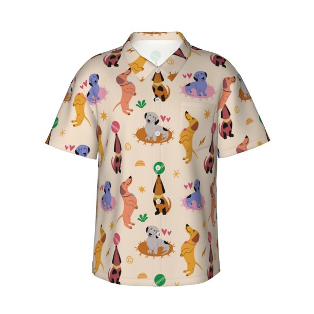 Balery Dogs In Different Poses Camisas hawaianas de manga corta para hombre, camisas playeras de corte holgado, camisas de vacaciones con botones,3X-Large