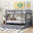 thumbnail image 4 of Leumius Full Over Full Size Bed Frame with Trundle, Ladder and Guardrails, Convertible to 2 Full Size Beds, Rubber Wood Bed with Twin Size Trundle for Boys Girls Grey, 4 of 9