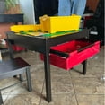 thumbnail image 5 of STAROUS Wooden 2 In 1 Kids Construction Play Table and 2 Chairs set with Storage Drawers and Built In Broad, Espresso with Red Drawers, 5 of 6