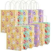 CCINEE 12PCS Easter Gift Bags,Bunny Kraft Paper Treat Bags with Handles Egg Chick Candy Bag for Kids Party Gift Wrapping