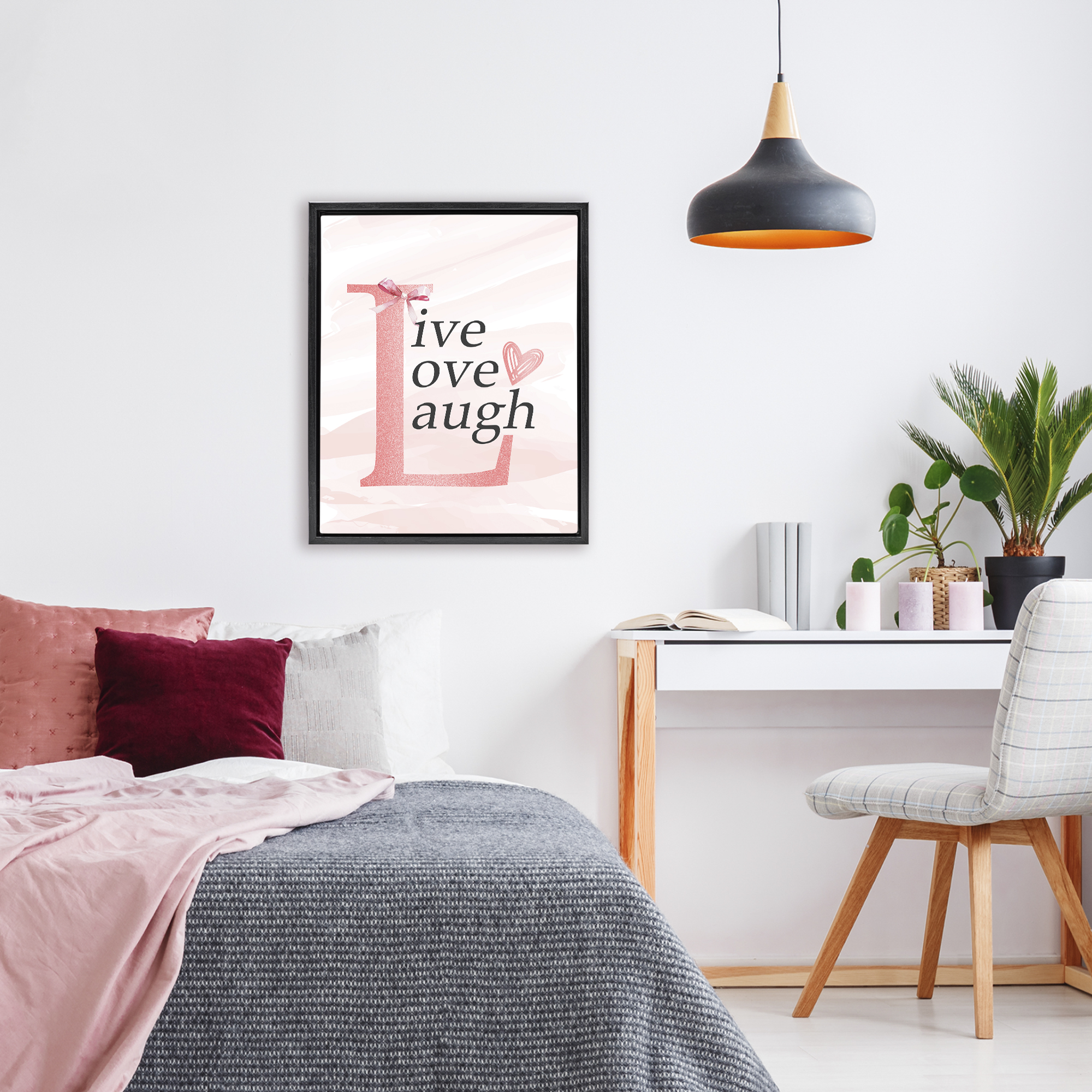 Live Love Laugh Pastel Black Framed Floater Canvas Wall Art, design by Kim Allen