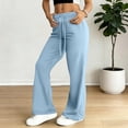 thumbnail image 2 of AHTJRT Stretchy Pants for Women Soft Comfy Elastic Waist Drawstrings Baggy Wide Leg Casual Trousers Fall Spring Lounge Yoga Bottoms Light Blue L, 2 of 6