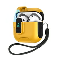 ELEHOLD Secure Lock AirPods Case with Stand For Airpods 2nd Gen / 1st Gen , Magnetic Closure Anti-Loss Strap Cute Color Design Shockproof Protective Cover Supports Wireless Charging,Yellow