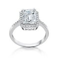 thumbnail image 3 of 2.94ctw Emerald Cut Cubic Zirconia Halo Engagement Ring for Women with AAA CZ in Rhodium Plating, Size 5-10, 3 of 7