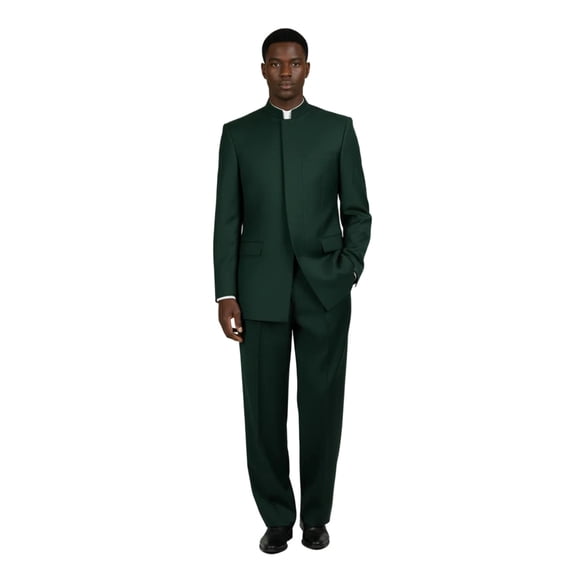 Men Apollo King Band Collarless Church Suit Mandarin 5 Hidden Buttons AG59 Green