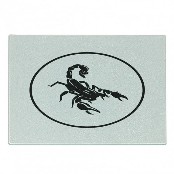 Zodiac Scorpio Cutting Board, Simplistic Design with a Circle and the Animal in the Middle, Decorative Tempered Glass Cutting and Serving Board, Small Size, Black and White, by Ambesonne