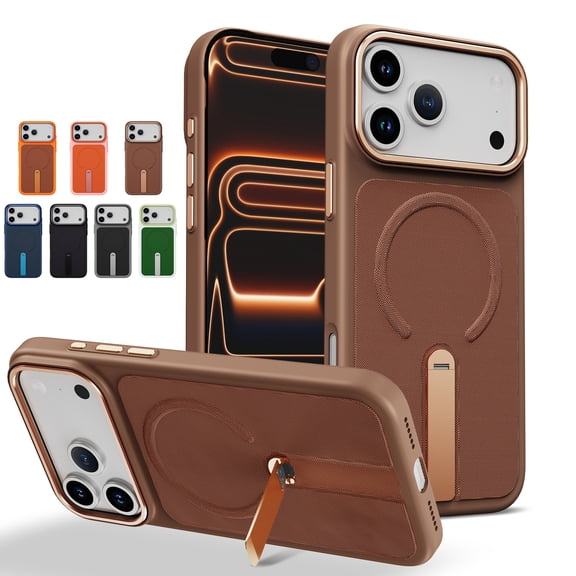 Mynvo Case for iPhone 17 Pro with Kickstand, Slim Kightweight Hard Rugged Support Wireless Charging Non-Slip Anti-Fingerprint Shockproof Protective Back Cover for Women Men, Desertgold