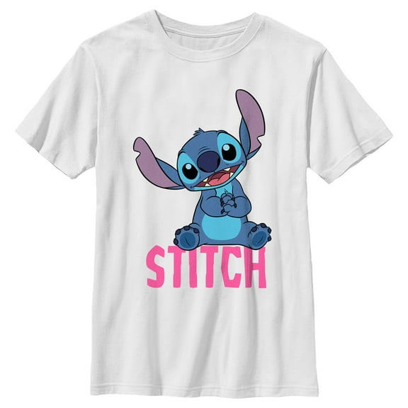Boy's Lilo & Stitch Sitting Cute  Graphic Tee White X Small