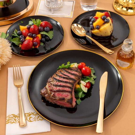 Supernal 350pcs Black & Gold Plastic Dinnerware Set