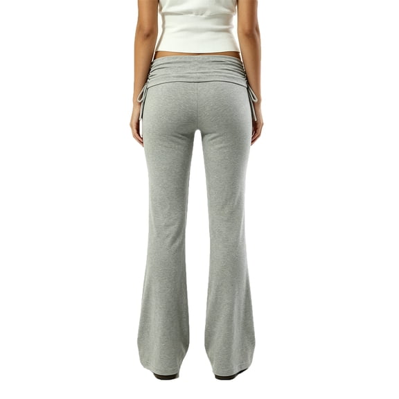 Inglocry Fold Over Lounge Pants for Women Y2K Low Rise Wide Leg Yoga Sweatpants Stretchy Foldover Pants Workout Bottoms 2026 Light Gray M