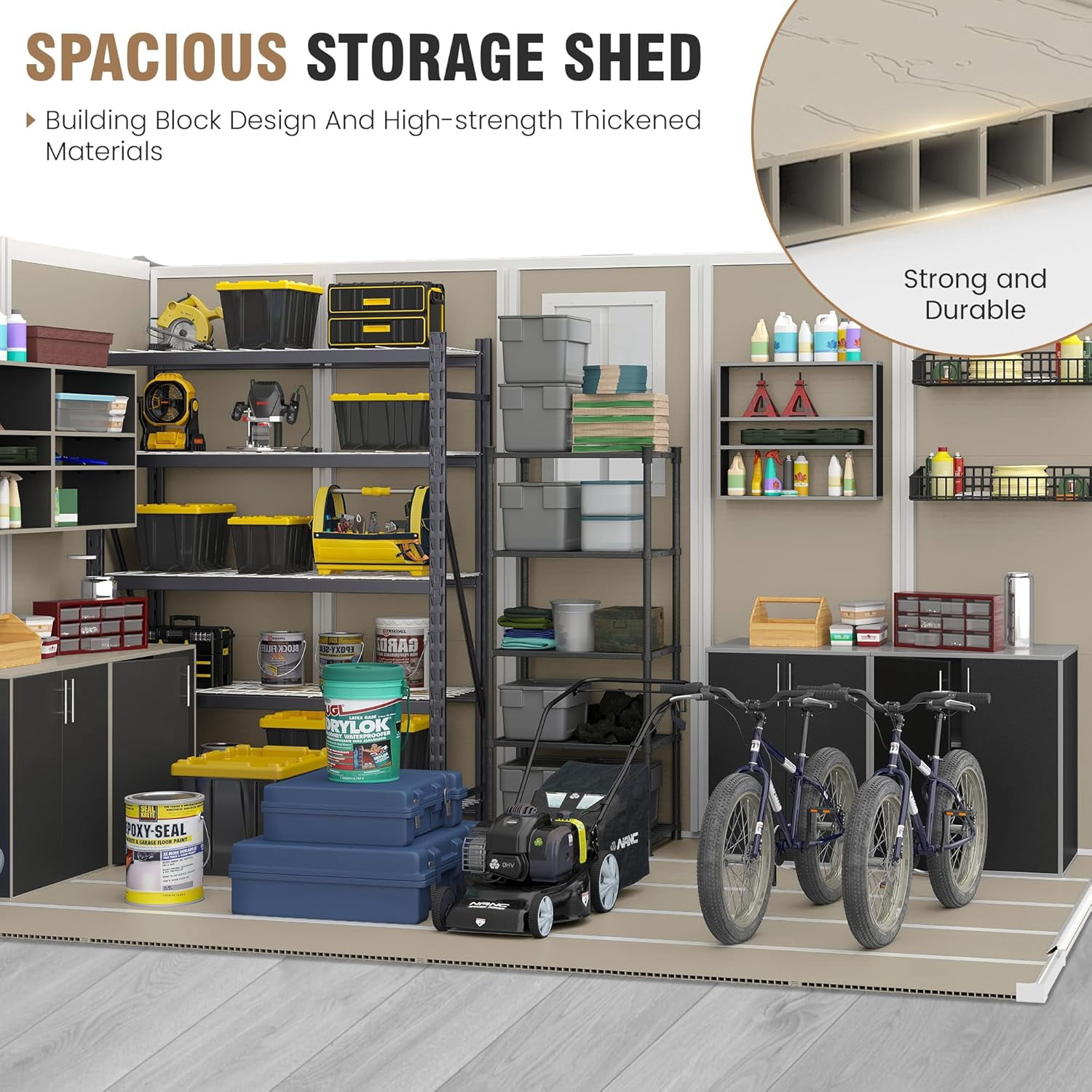 ELPOSUN Storage Shed 8 x 10 FT, Resin Outdoor Garden Sheds with Floor Plastic Patio Outdoor Storage with Lockable Door for Tool, Bike,Light Brown
