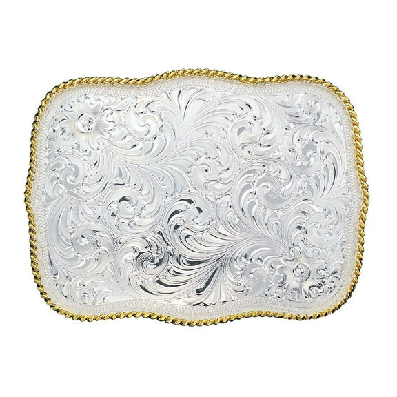 Montana Silversmiths Women's Large Scalloped Silver Engraved Western Belt Buckle Silver One Size