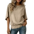 thumbnail image 7 of BRGZLK Womens Half Sleeve Cotton Linen T-Shirts Crewneck Shoulder Pleated Solid Blouses Summer Casual Loose Fit Solid Color Tops, 7 of 7
