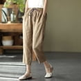 thumbnail image 5 of Sokhug Capri Pants for Women Cotton Blend Drawstring Elastic Waist Breathable Loose Fit Summer Trousers with Pockets, 5 of 6