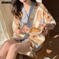 thumbnail image 4 of Conjunto de Pijamas coreanos para mujer, ropa de dormir para estar en casa, con solapa dulce, con estampado de oso Kawaii, traje japonés de verano, 4 of 4