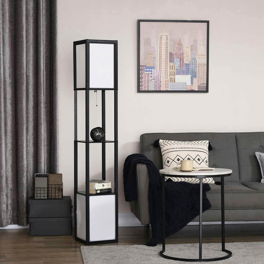 Spaco 10.25"x10.25"x61.5" Modern Shelf Floor Lamp with Dual Ambient Light, Standing Lamp for Indoor as Living Room, Bedroom, Black