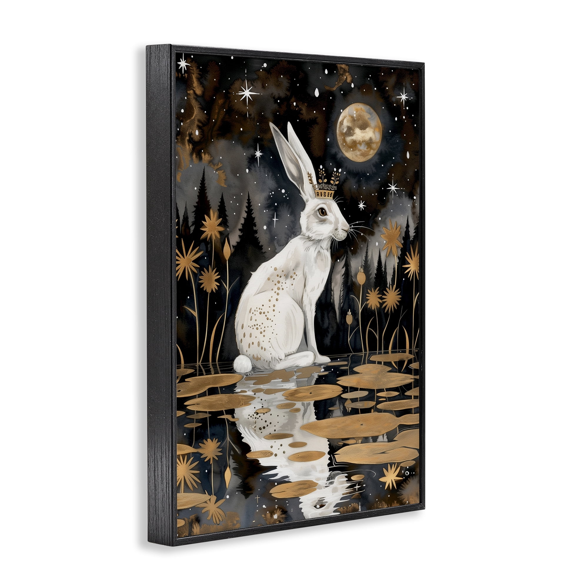 Stupell Industries Regal Rabbit Moonlight Animals & Insects Painting Black Framed Art Print Wall Art, 20 x 30