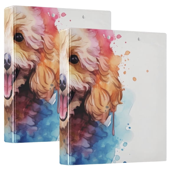 Teddy Dog Head 3 Ring Binders 1.5 inch Hardcover File Folders with Interior Pockets A4 Size Organizer for School Office Hospital Set of 2