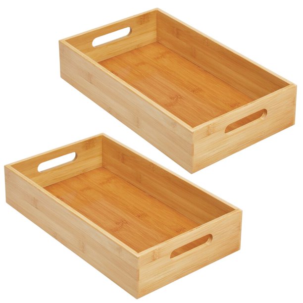 mDesign Bamboo Wood Compact Food Storage Bin with Handle 2 Pack