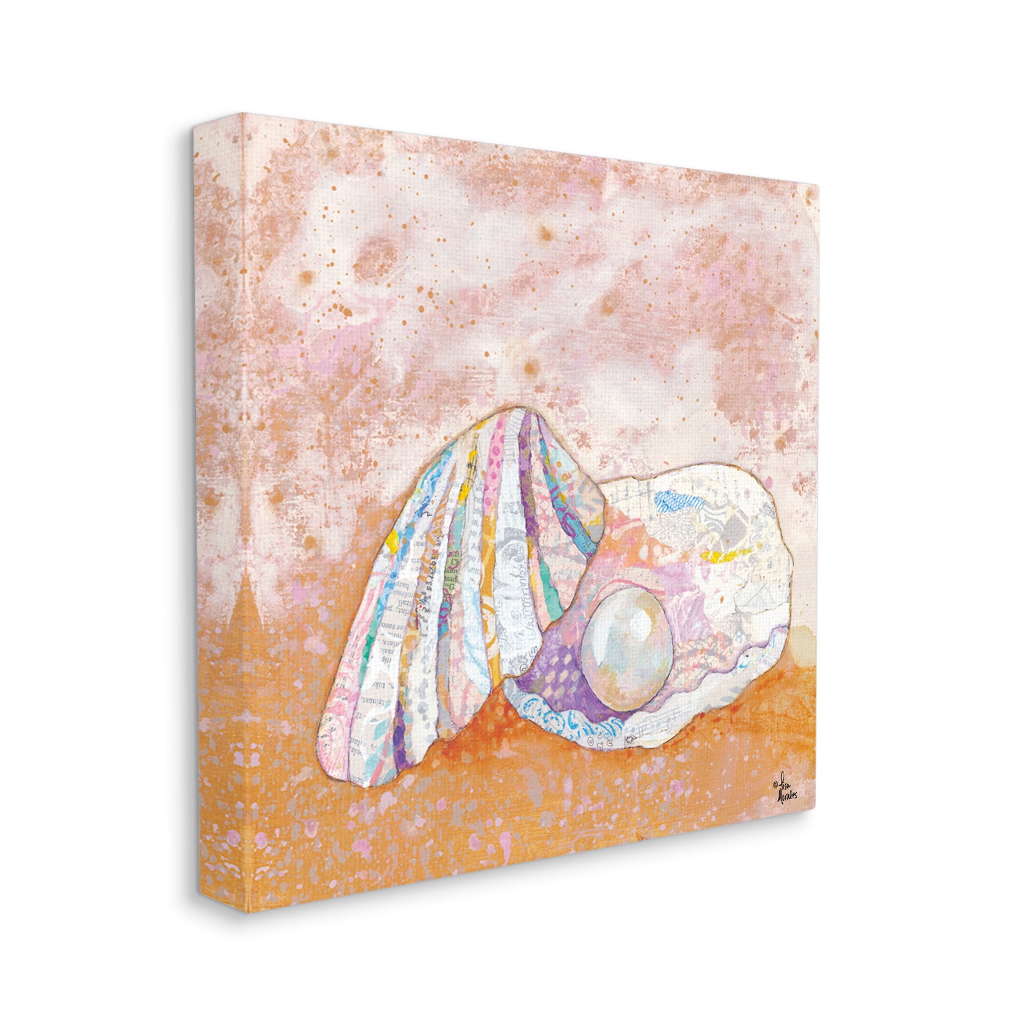 Stupell Industries Collaged Clam Shell Pearl Mixed Speckled Ephemera Painting Gallery Wrapped Canvas Print Wall Art, Design by Lisa Morales