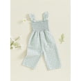 thumbnail image 6 of Loicainy Baby Toddler Girl Plaid Jumpsuit 6 12 18 24 Months 2T 3T 4T Ruffle Sleeveless Smocked Romper Suspender Pants Summer Outfit, 6 of 10
